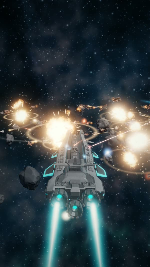 A warship firing into a swarm