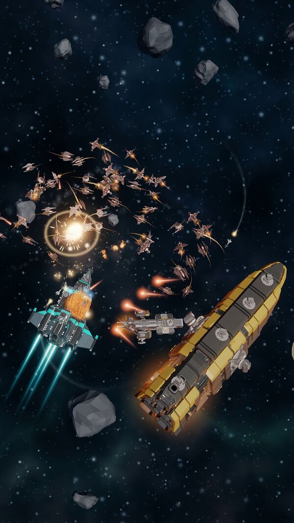 A warship duelling a boss
